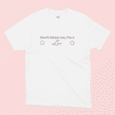 Don't blame me I'm a Leo illustrated white t-shirt on a pink background