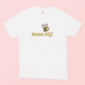 Buzz Off Illustrated White T-shirt on a pink background