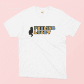 Feeling Lucky Illustrated White t-shirt on a Pink background