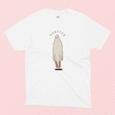 Ghosted illustrated white t-shirt on a pink background