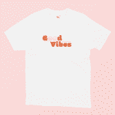 Good Vibes illustrated White T-shirt on a Pink background