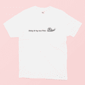 going at my own pace illustrated white t-shirt on a pink background