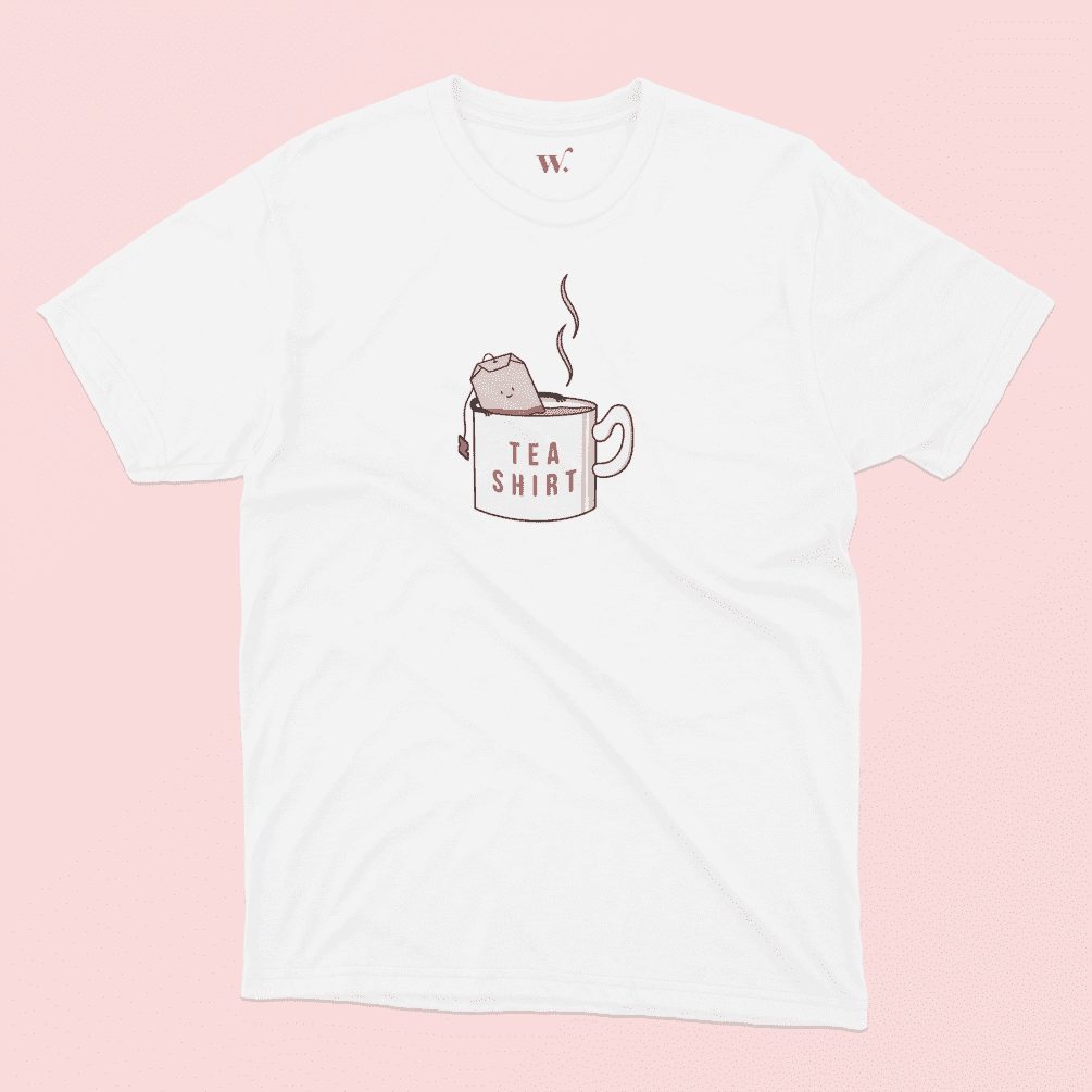 Tea Shirt Illustration on a White T-Shirt on a Pink background