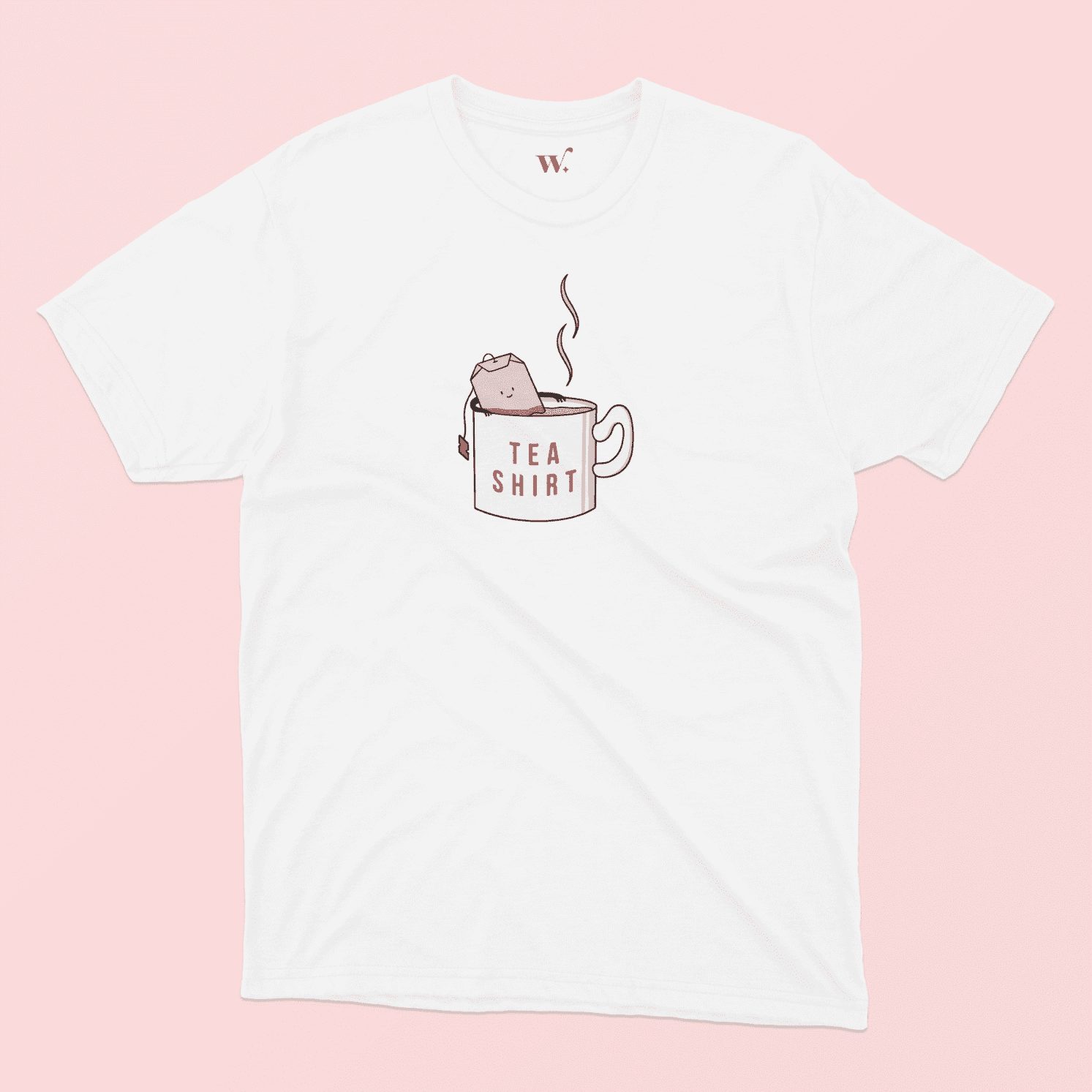 Tea Shirt Illustration on a White T-Shirt on a Pink background