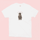 Please Bear With Me Illustrated T-Shirt in White on a Pink background