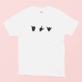 ILY hand signs illustrated t-shirt in White on a Pink background