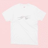 Michaelangelo Dog illustrated t-shirt in White on a pink Background