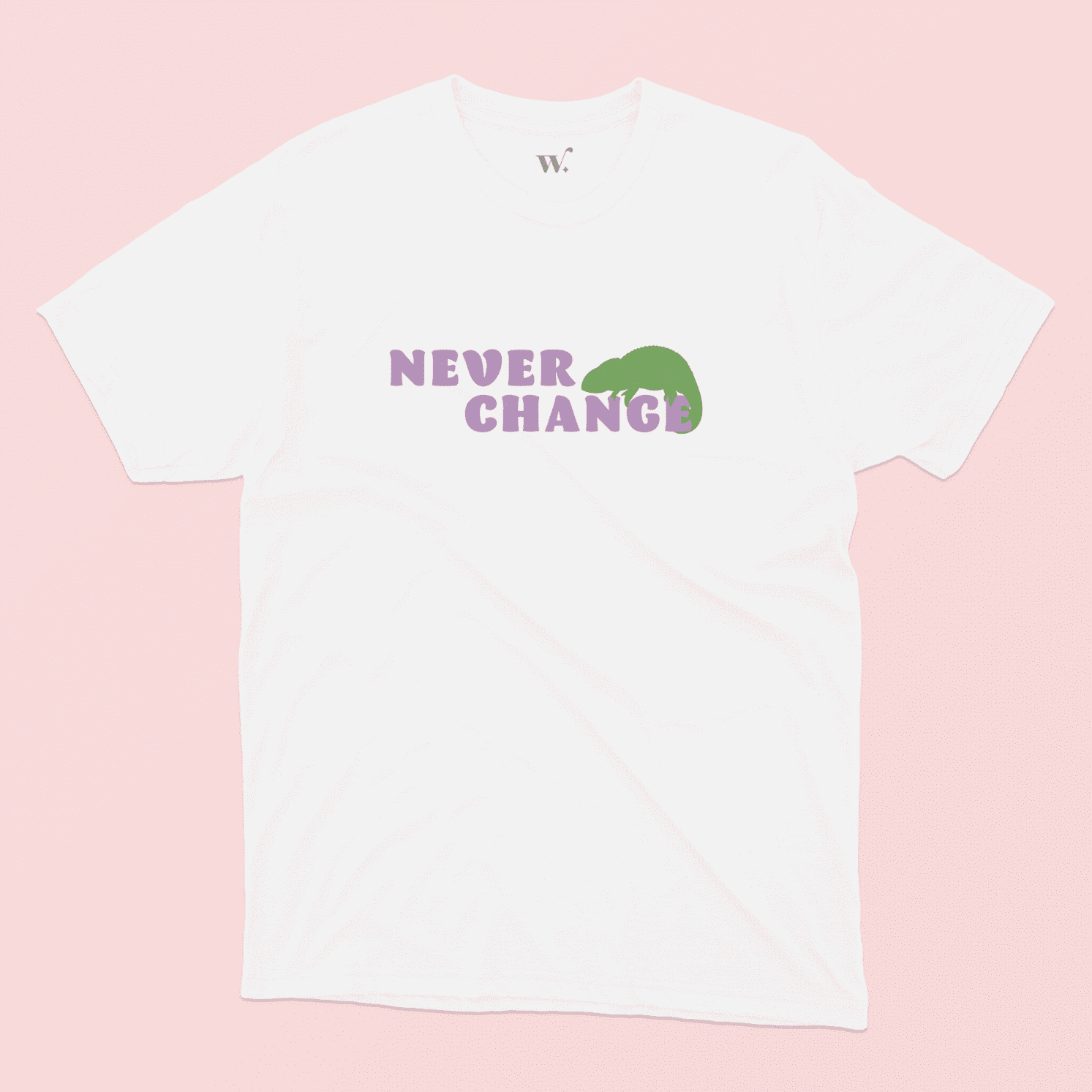 Never Change Illustrated t-shirt in White with a Pink background