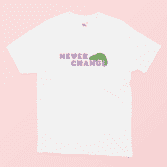 Never Change Illustrated t-shirt in White with a Pink background