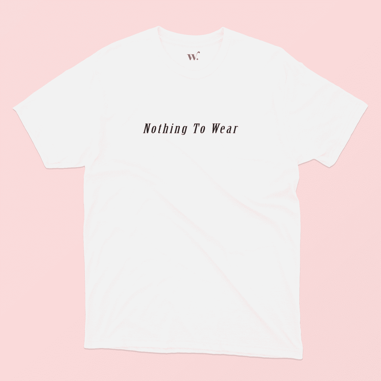 Nothing to wear print on an illustrated white t-shirt on a pink background