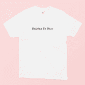 Nothing to wear print on an illustrated white t-shirt on a pink background