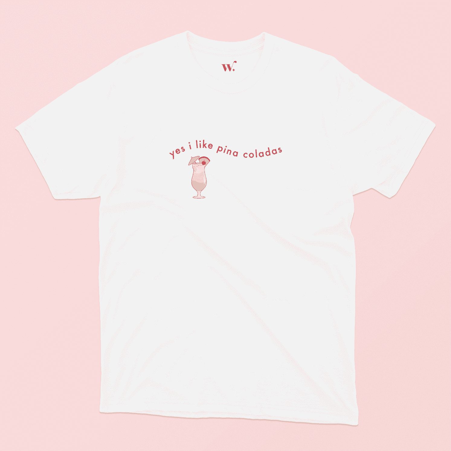 Pina Colada illustrated shirt in White on Pink Background