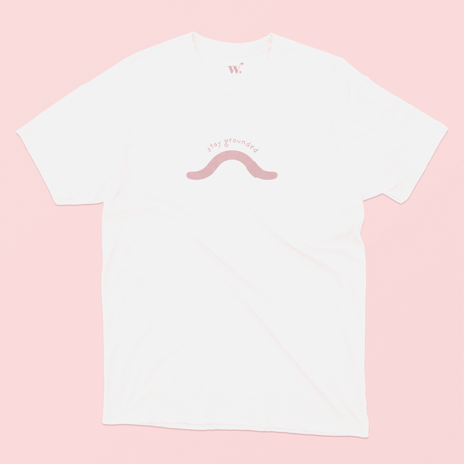 stay grounded illustrated t-shirt in White on a Pink Background